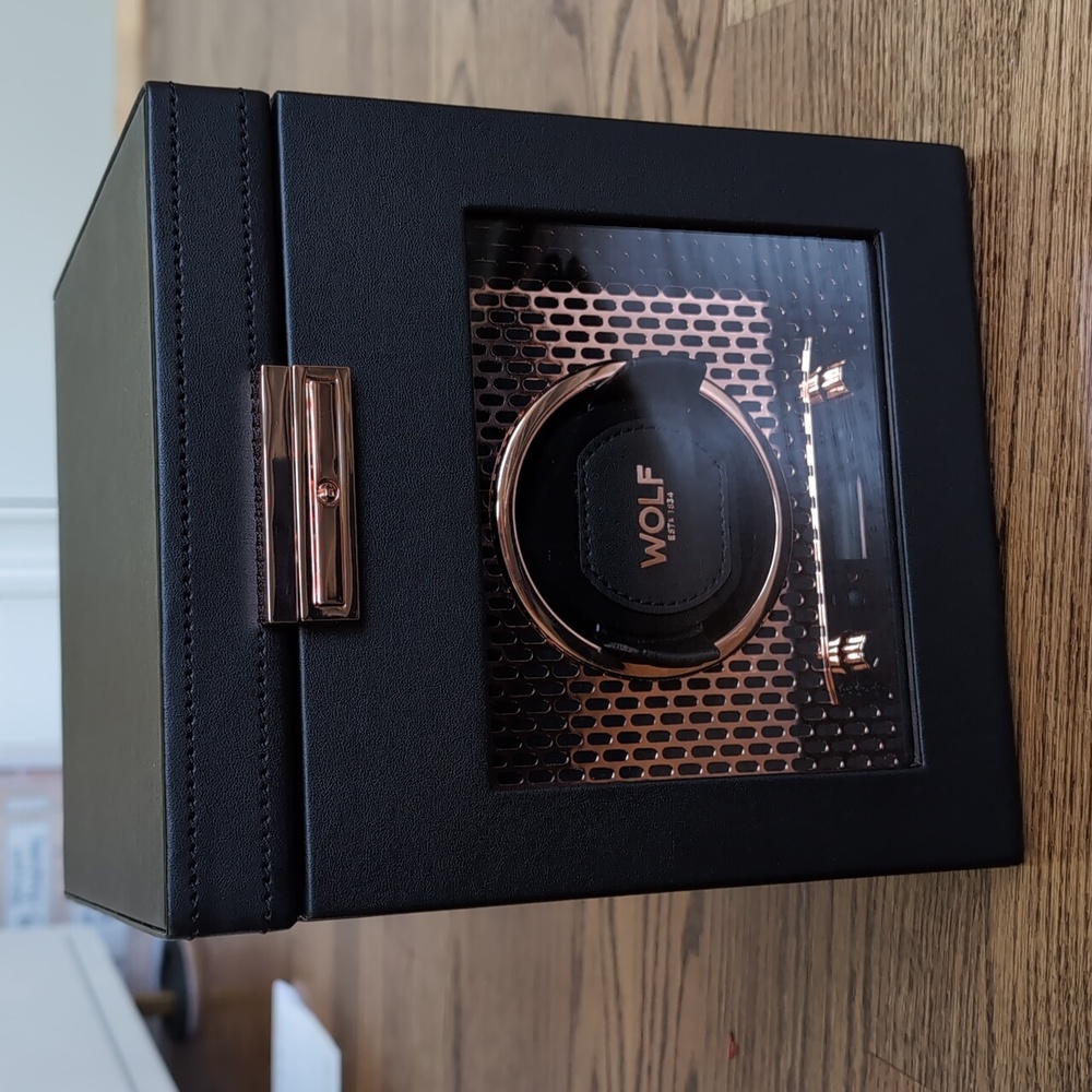 Wolf Axis Black And Copper watch winder With Storage, New With All Packaging